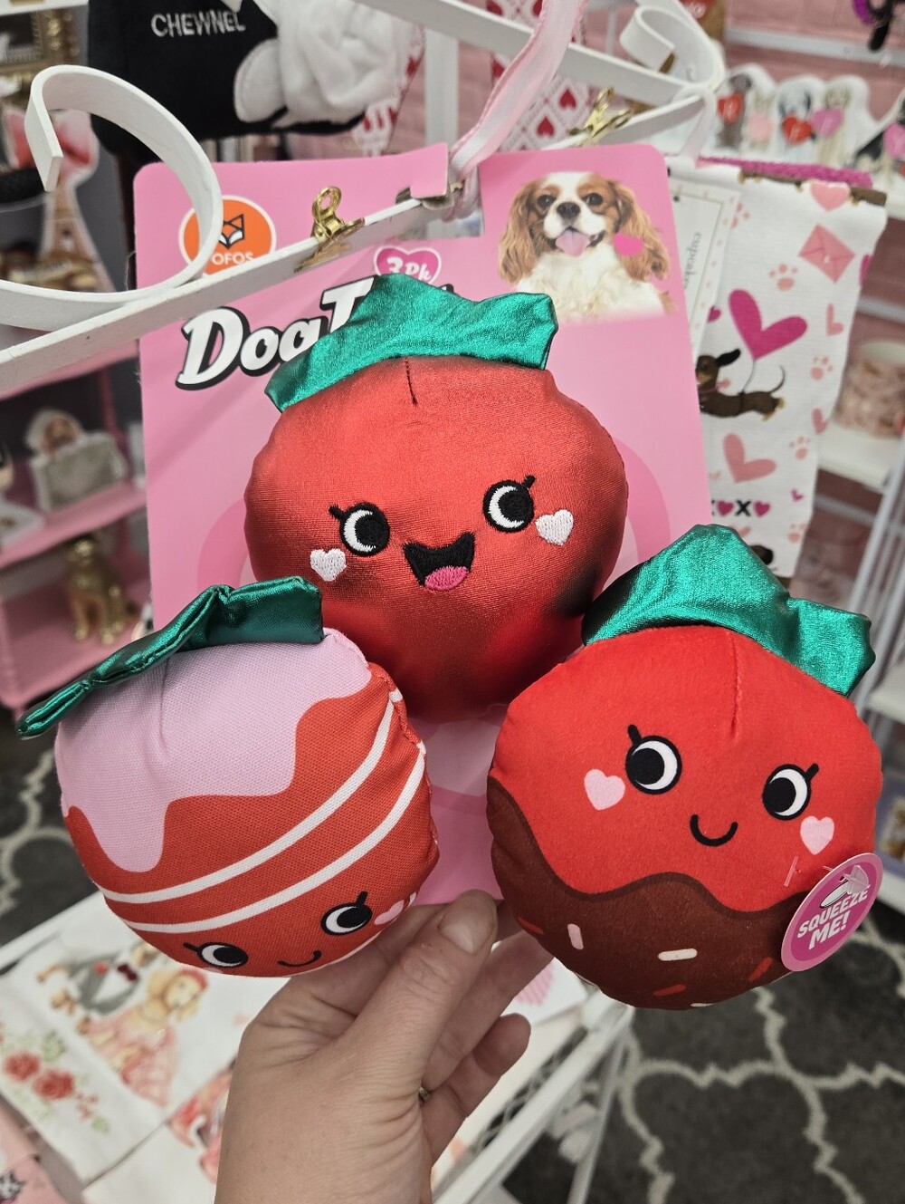 Strawberry Plush Dog Toys - Set of 3
